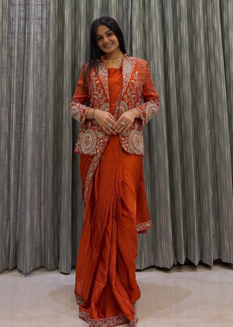 Premium Ready-to-Wear Embroidered Drape Saree Set