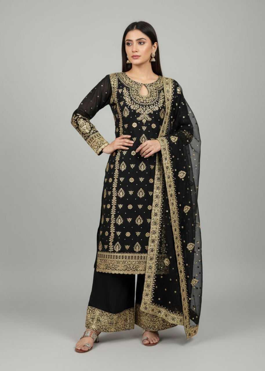 New Designer Party Wear Top, Palazzo & Dupatta Set with Heavy Embroidery