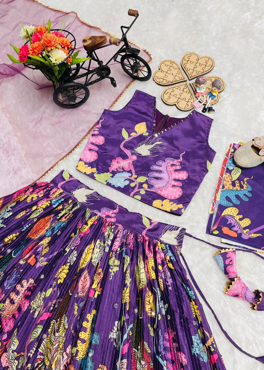 Premium Wine Color Girls Lehenga Choli Set – Kids Party Wear