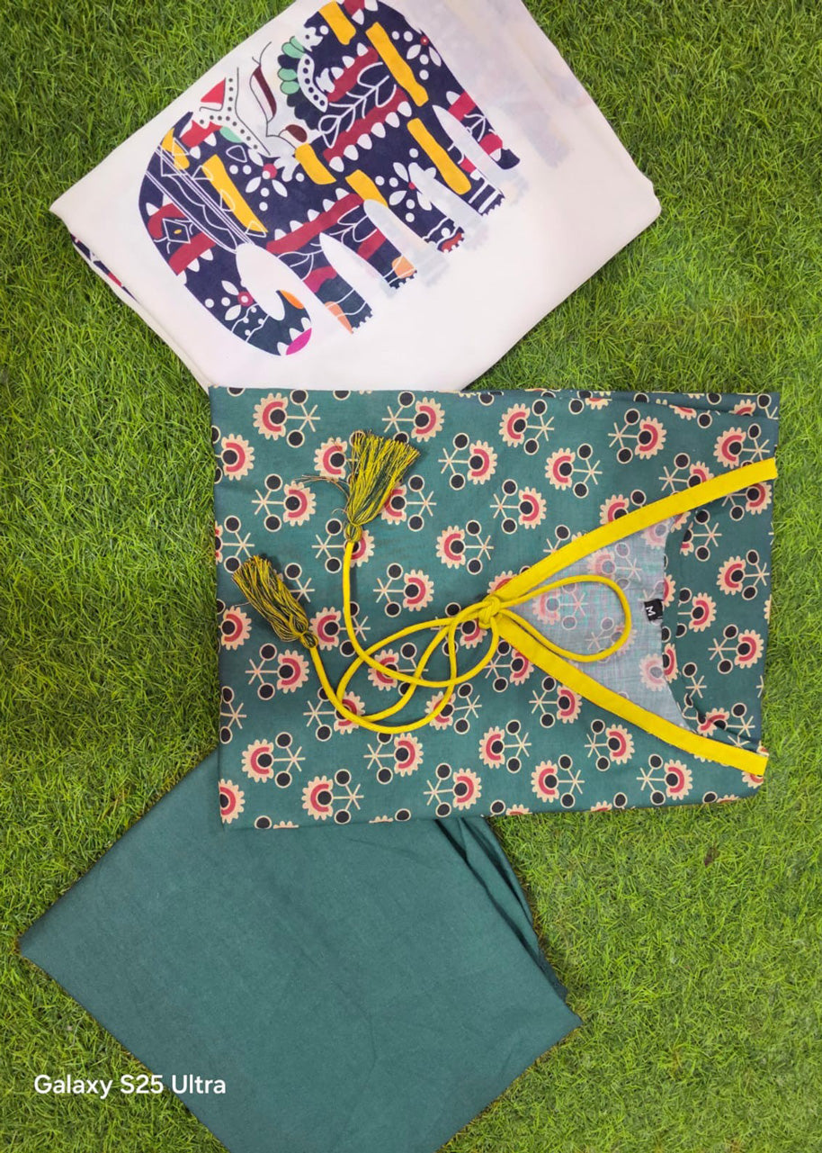 Designer Mughal Block Printed Mul Cotton Kurta Pant Dupatta Set