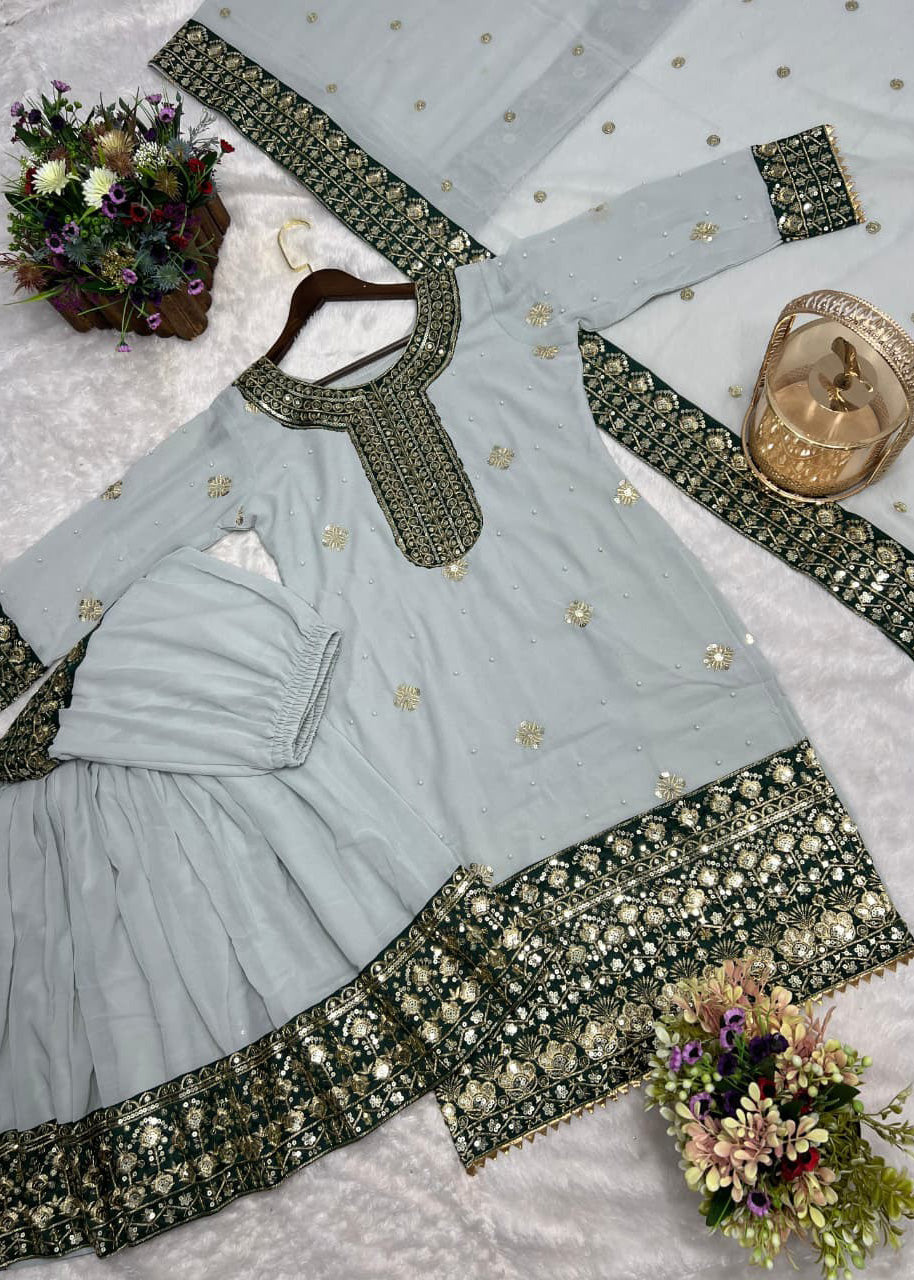 Trending Ready-to-Wear Fancy Kurti Sharara Set with Dupatta