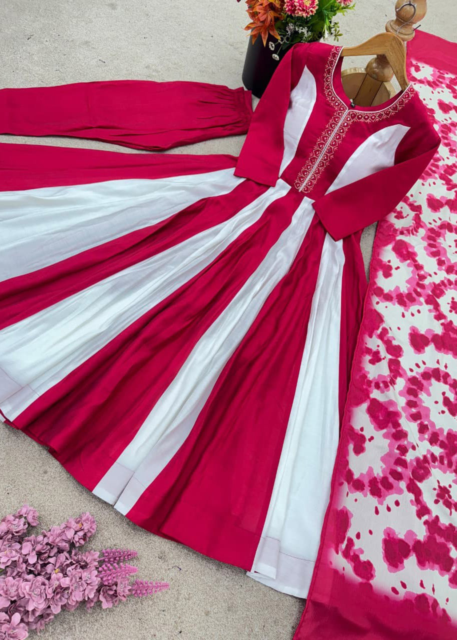 Elegant Embroidery with Digital Printed Designer Anarkali Three Piece Set