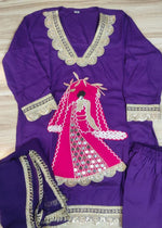 Festive Rani Pink Kurta Set with Peacock Embroidery & Gota Work