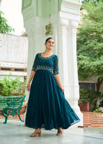Pehnava Style Faux Blooming With Beads Embroidery Work Gown