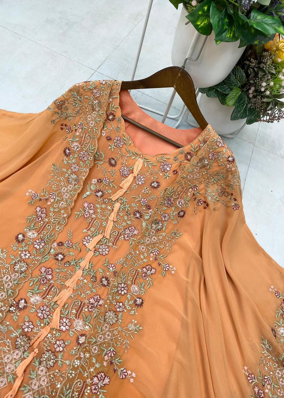 Designer Wear Kurta Plazzo Pair With Shruge In Sequence Embroidery Work