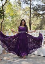 Pehnava Style Faux Blooming With Beads Embroidery Work Gown