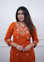 Pure Cotton Slub Embroidered Kurta Pant Set