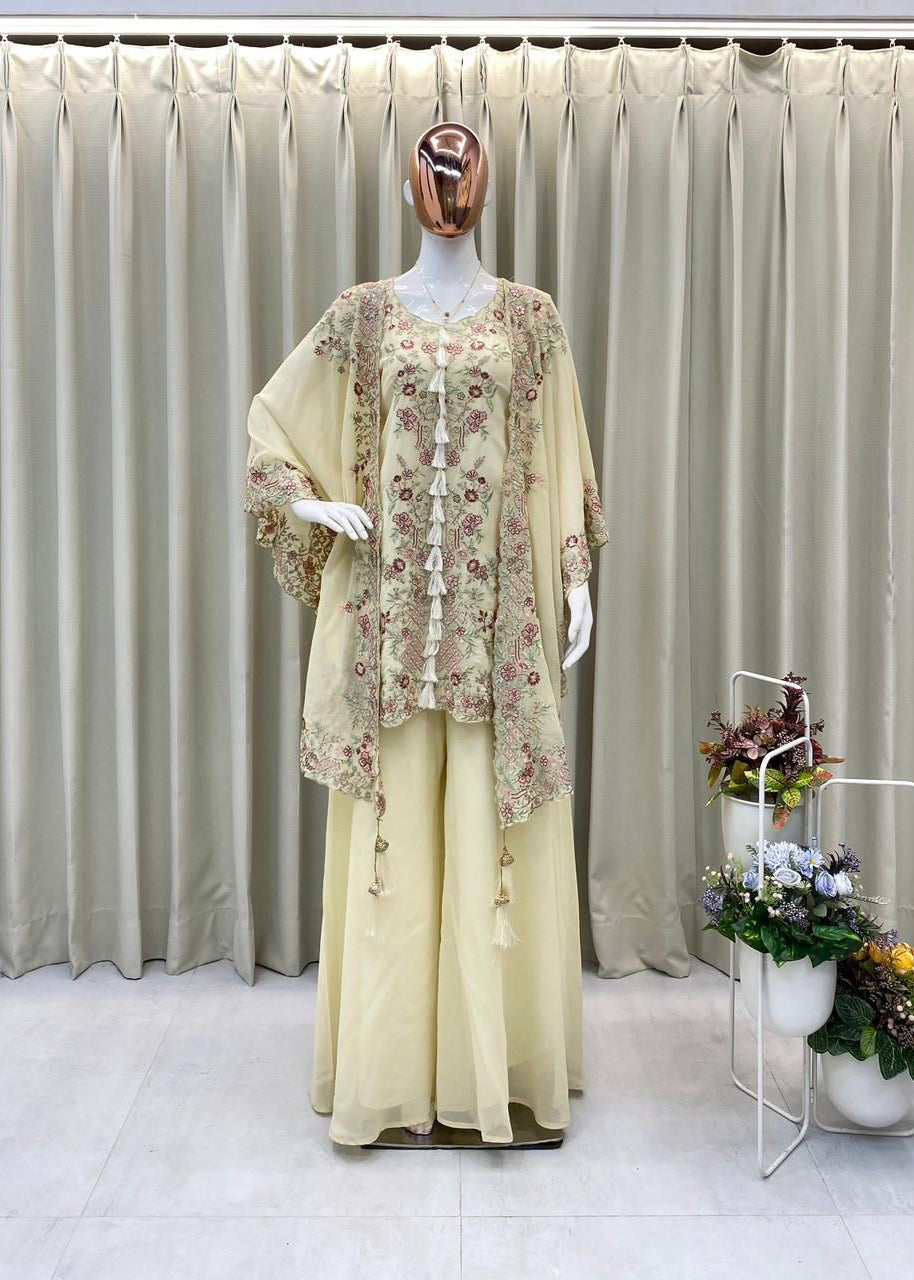 Designer Wear Kurta Plazzo Pair With Shruge In Sequence Embroidery Work