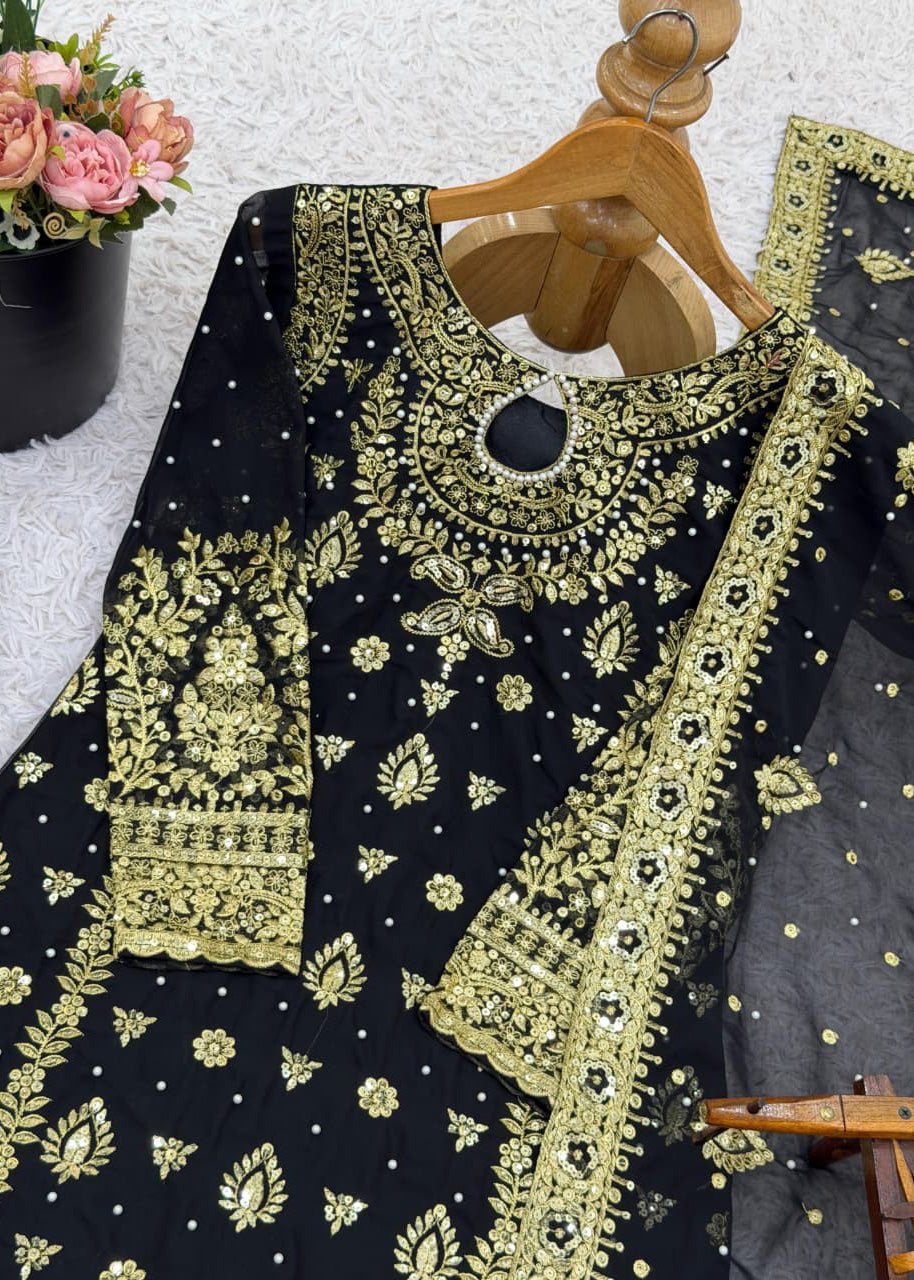 New Designer Party Wear Top, Palazzo & Dupatta Set with Heavy Embroidery