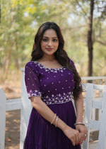 Pehnava Style Faux Blooming With Beads Embroidery Work Gown
