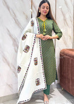 Designer Mughal Block Printed Mul Cotton Kurta Pant Dupatta Set