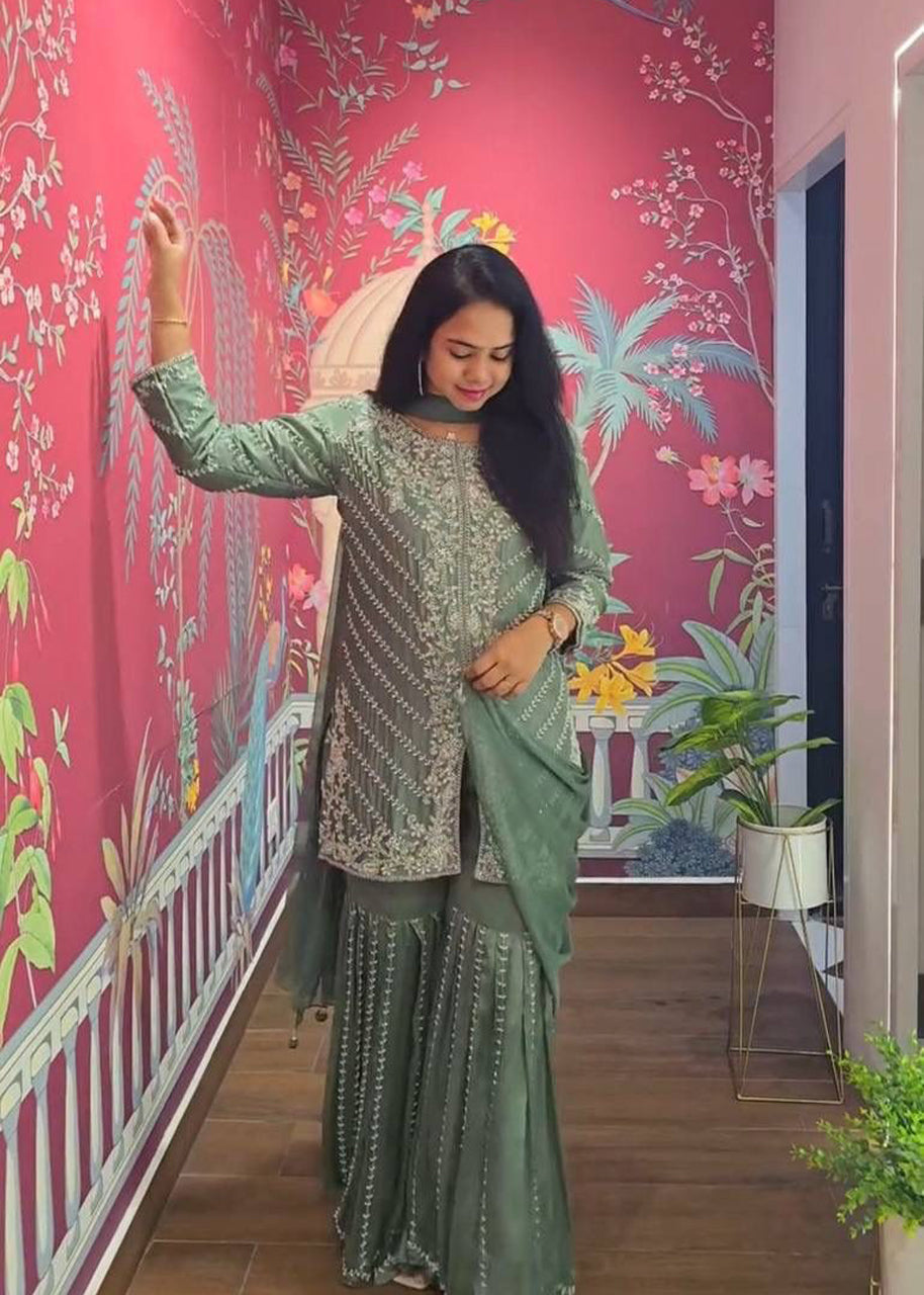 Launching New Designer Party Wear Top, Sharara & Dupatta Set