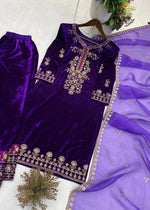 Luxury Winter Velvet Kurta Plazzo Set for Wedding & Party Wear