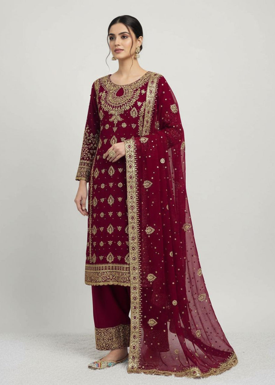 New Designer Party Wear Top, Palazzo & Dupatta Set with Heavy Embroidery