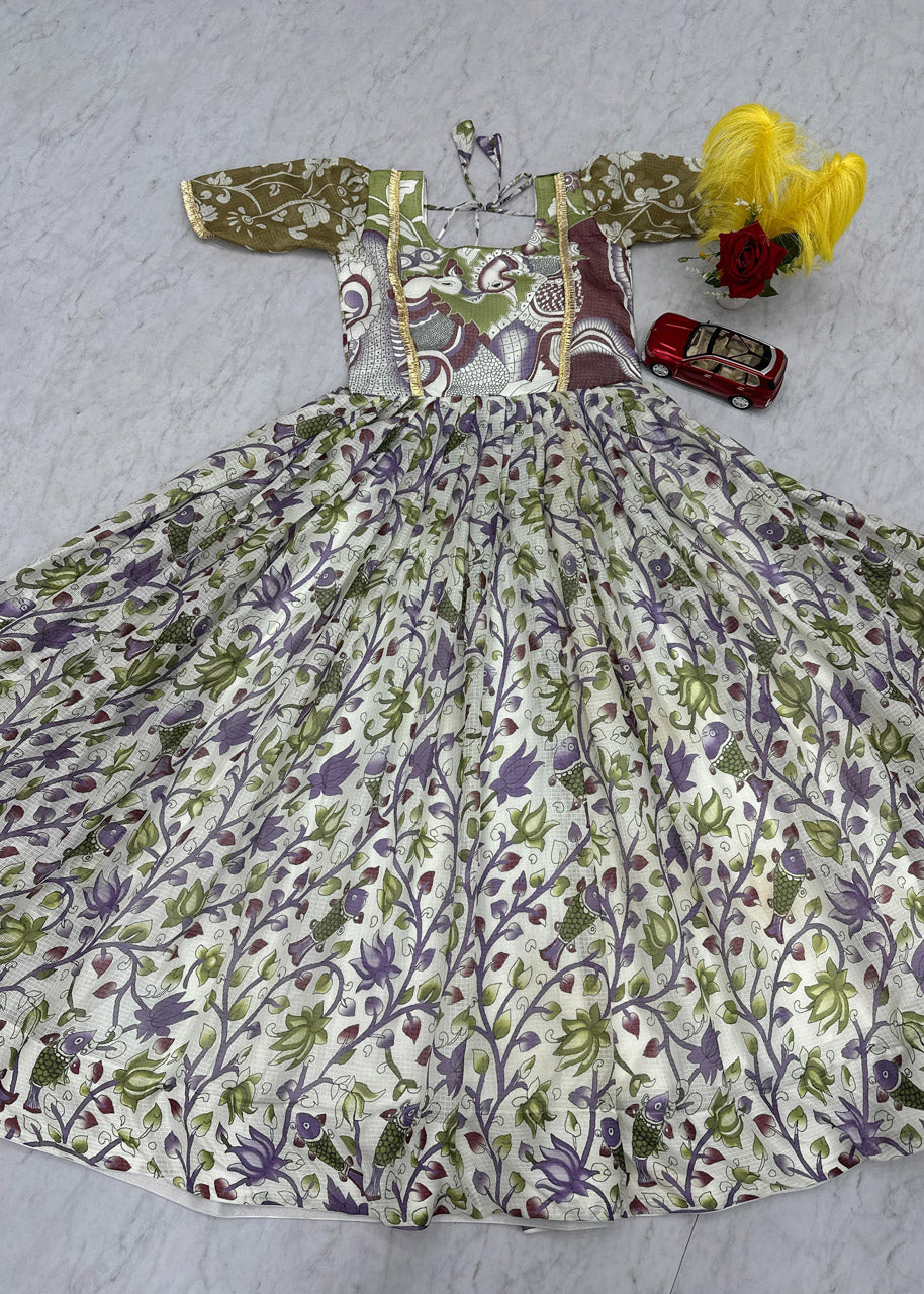 Designer Kalamkari Cota Checks Gown – Wedding & Party Wear