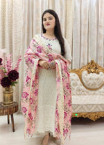 Premium Cotton Chikankari Anarkali Kurta Pant Set with Silk Dupatta