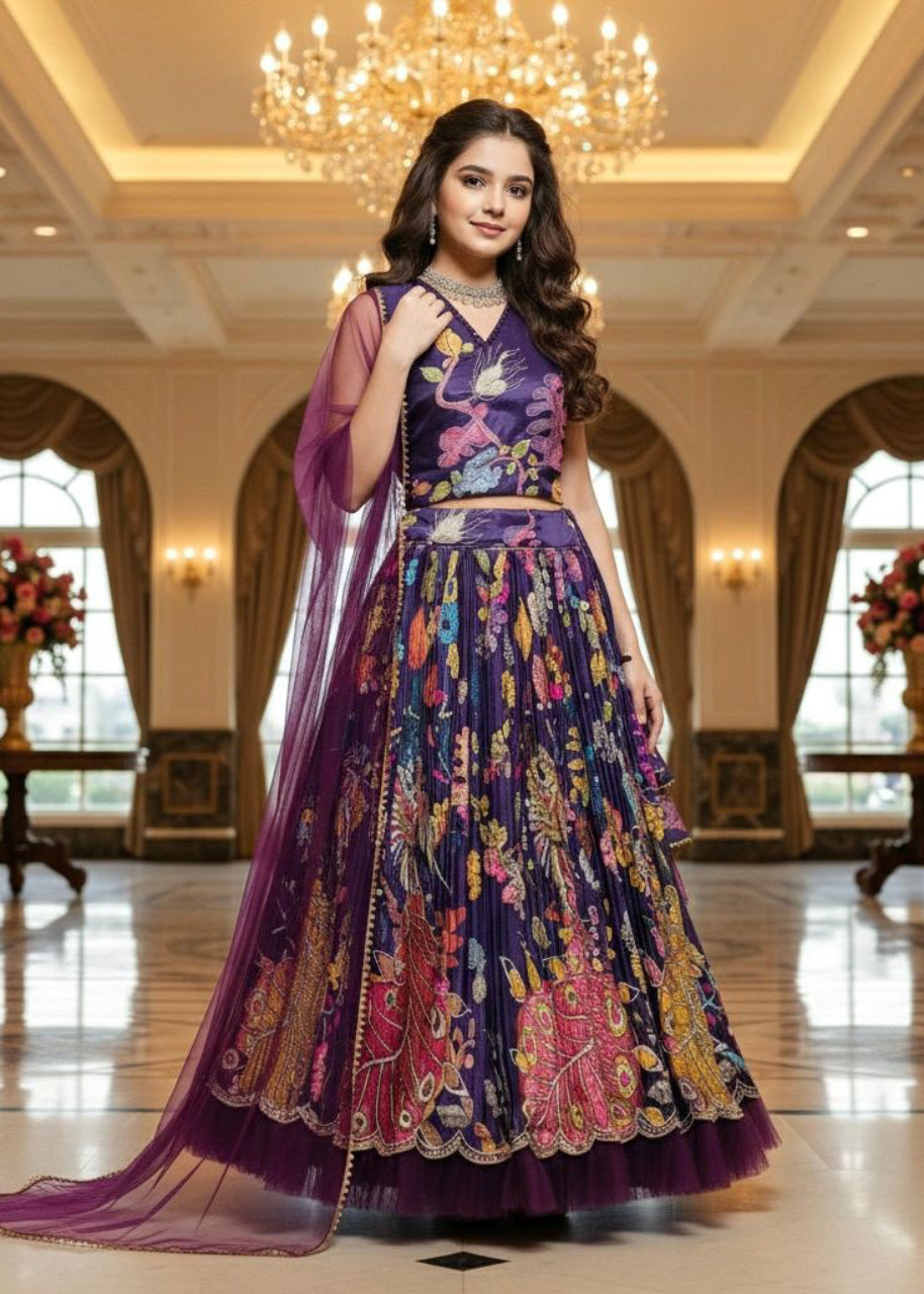Premium Wine Color Girls Lehenga Choli Set – Kids Party Wear