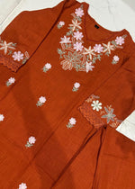 Pure Cotton Slub Embroidered Kurta Pant Set