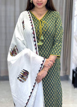 Designer Mughal Block Printed Mul Cotton Kurta Pant Dupatta Set