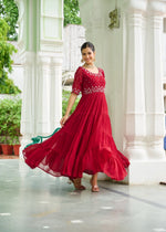 Pehnava Style Faux Blooming With Beads Embroidery Work Gown