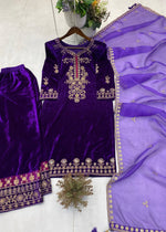 Luxury Winter Velvet Kurta Plazzo Set for Wedding & Party Wear