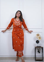 Pure Cotton Slub Embroidered Kurta Pant Set