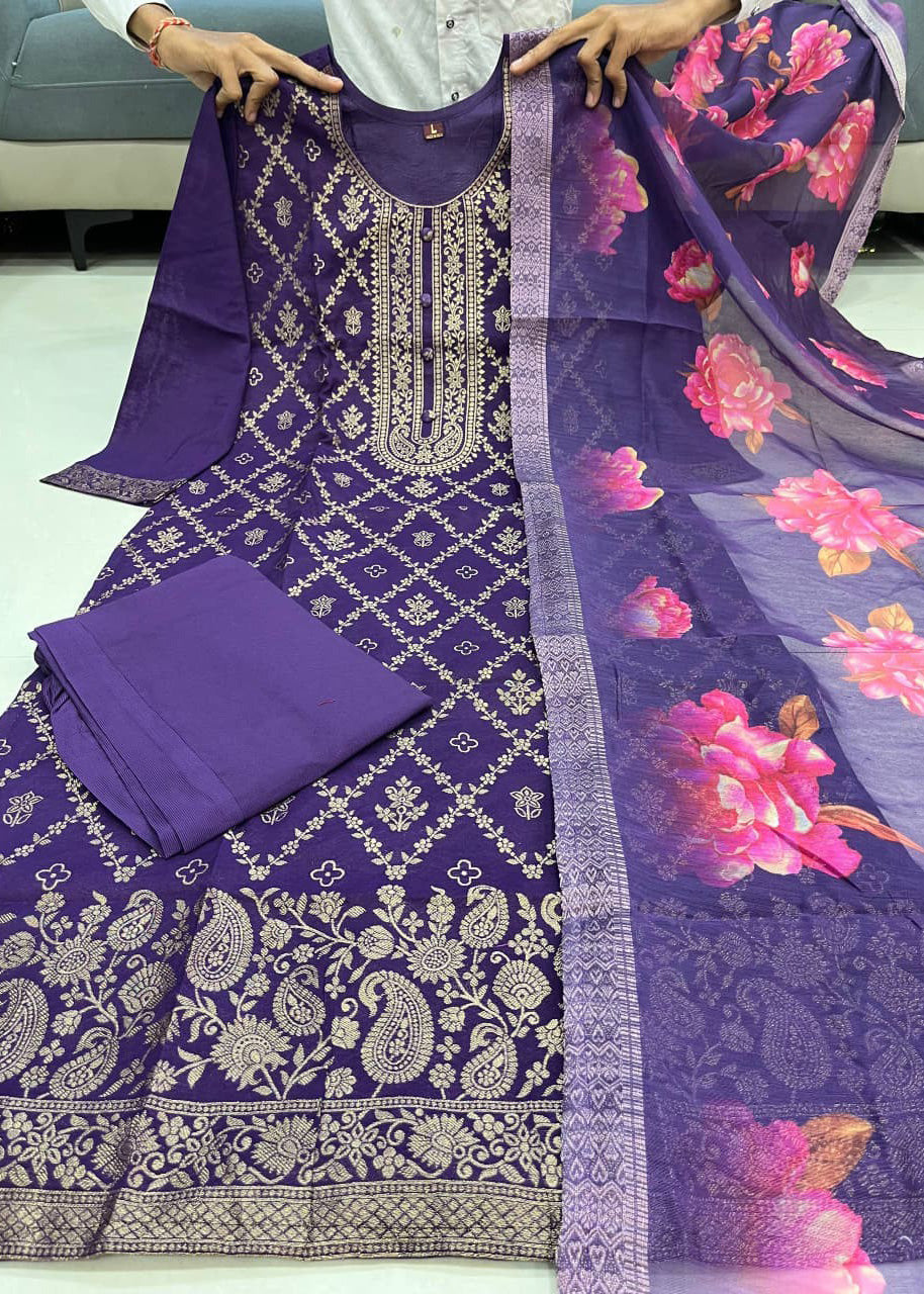 Elegant Banarasi Silk Suit Set with Zari Work – 3 Piece Set