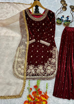 Designer Party Wear Top & Pant Plazzo & With Fancy Dupatta & Embroidery Work