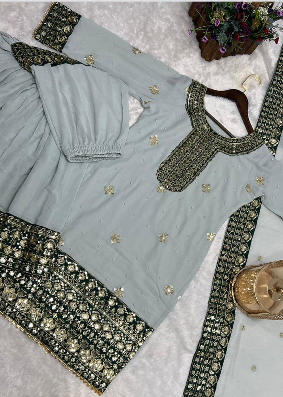 Trending Ready-to-Wear Fancy Kurti Sharara Set with Dupatta