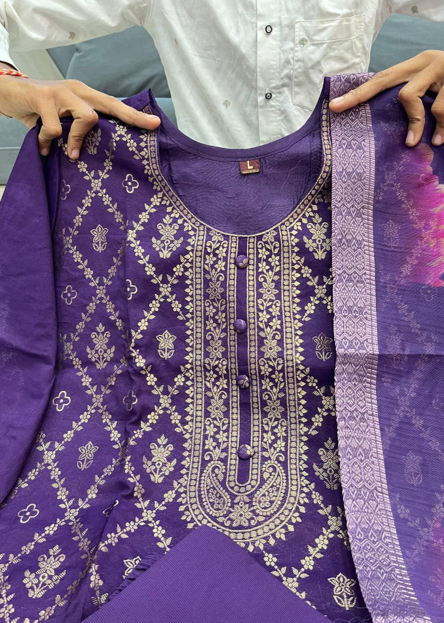 Elegant Banarasi Silk Suit Set with Zari Work – 3 Piece Set