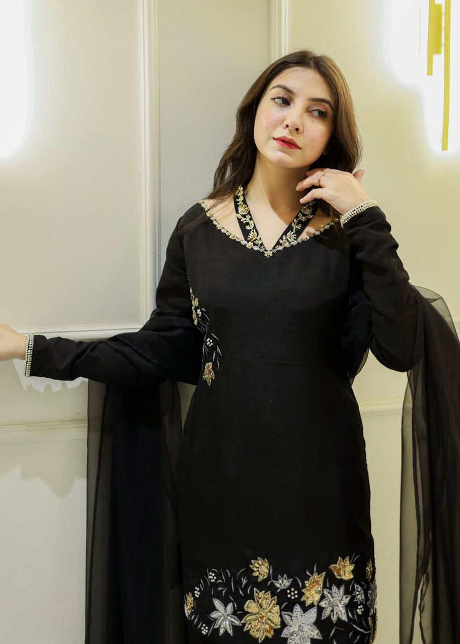 Wedding & Mehndi Special Natural Crepe Silk Top-Bottom Set with Dupatta