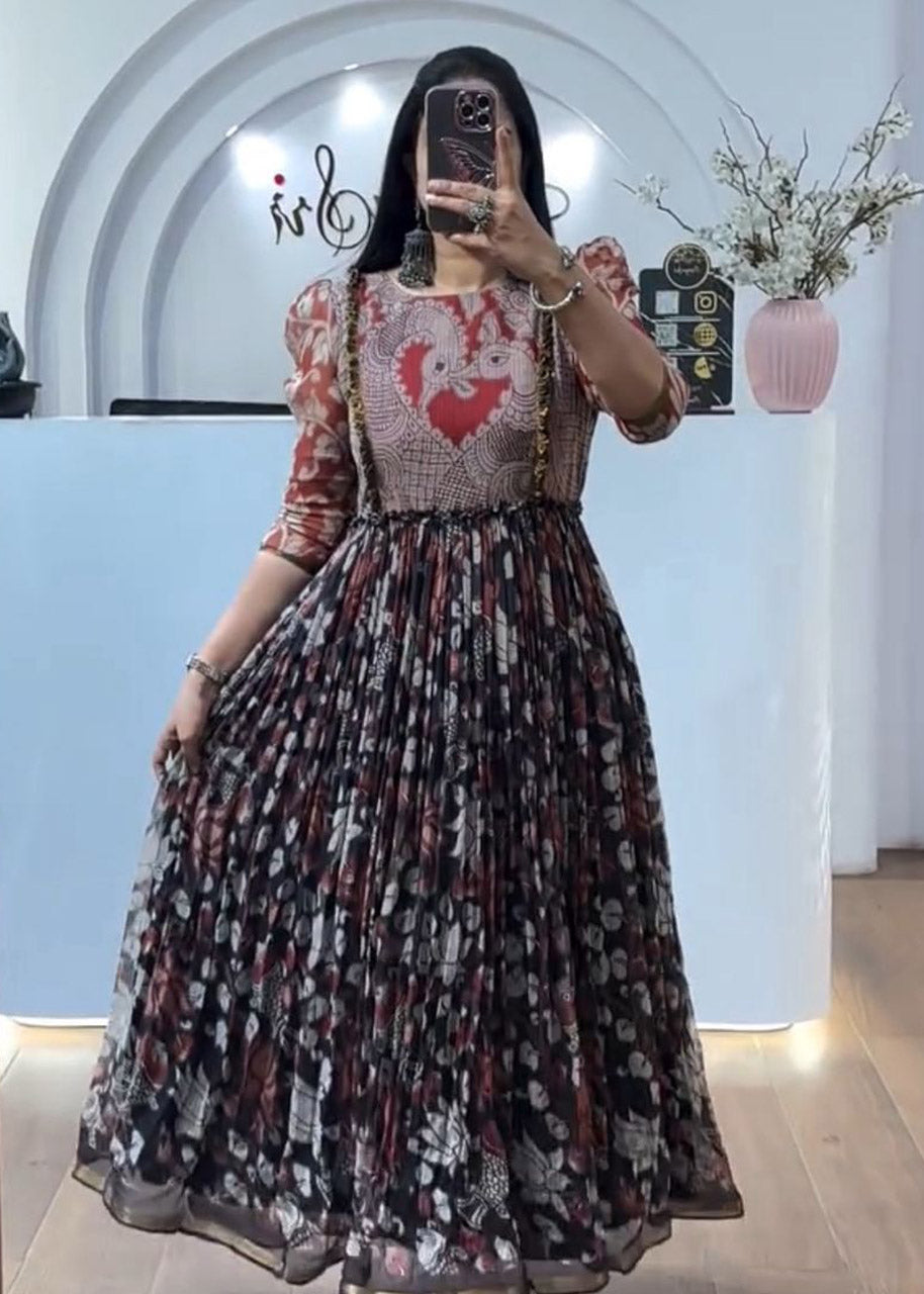 Designer Kalamkari Cota Checks Gown – Wedding & Party Wear