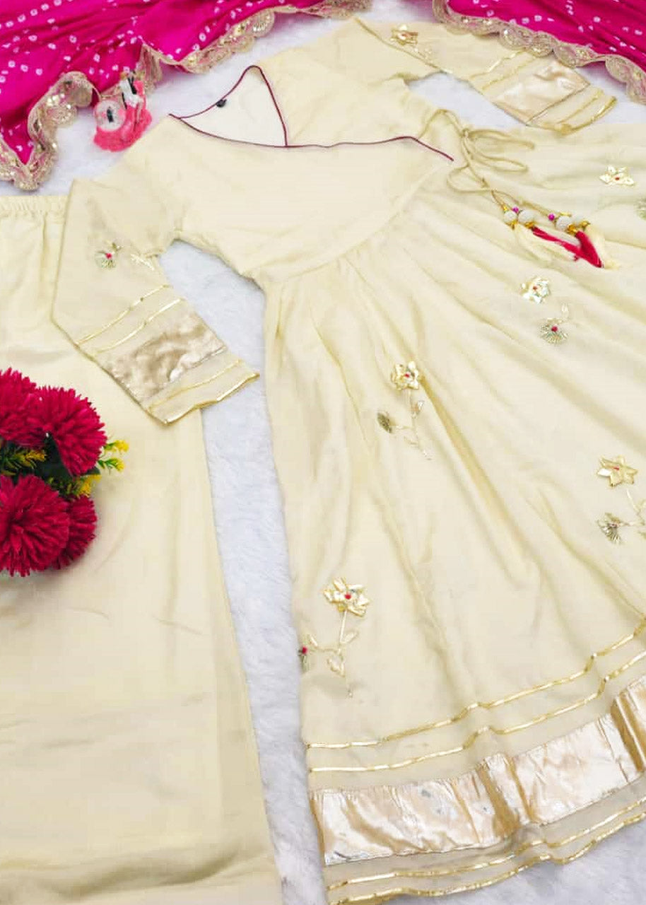 Handmade Anarkali Plazzo Set with Bandhani Dupatta