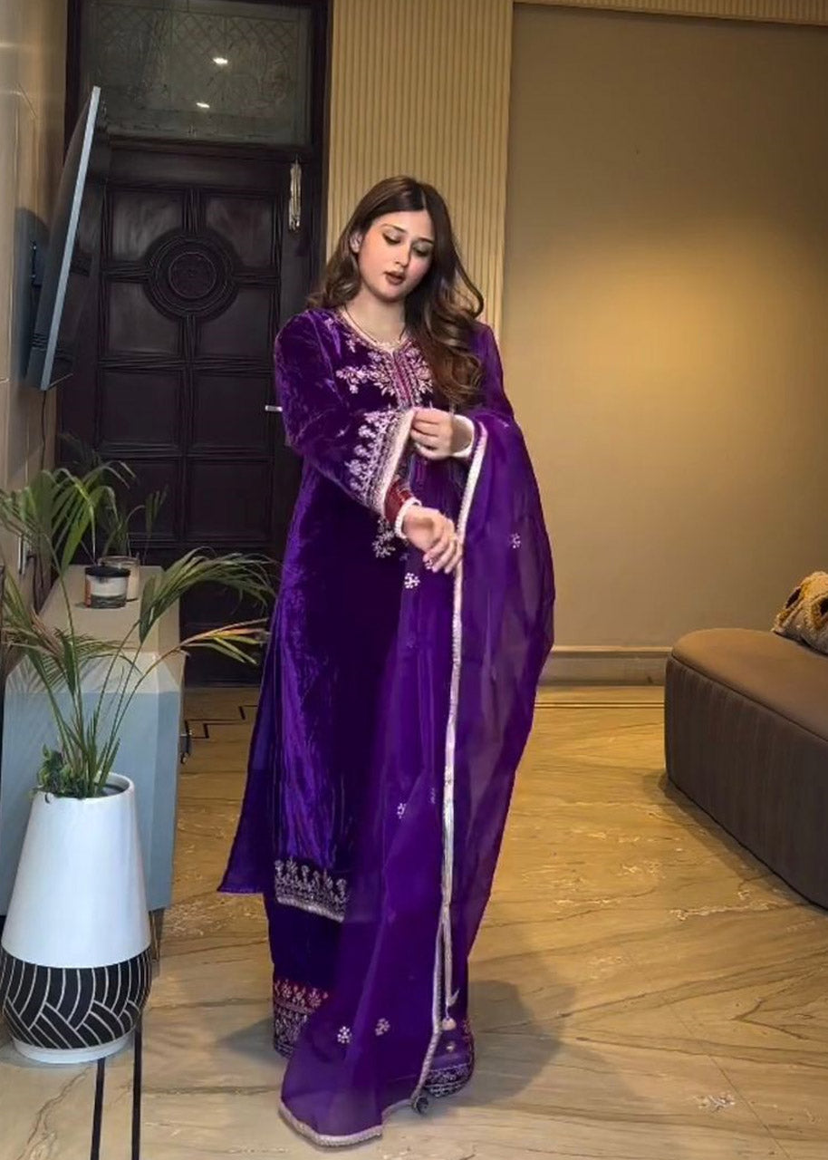 Luxury Winter Velvet Kurta Plazzo Set for Wedding & Party Wear