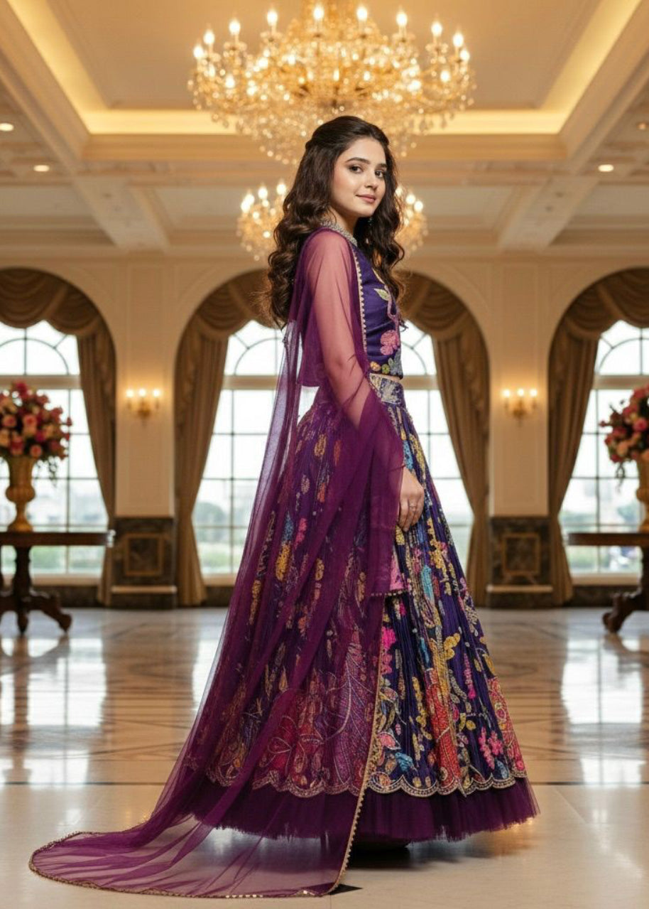 Premium Wine Color Girls Lehenga Choli Set – Kids Party Wear