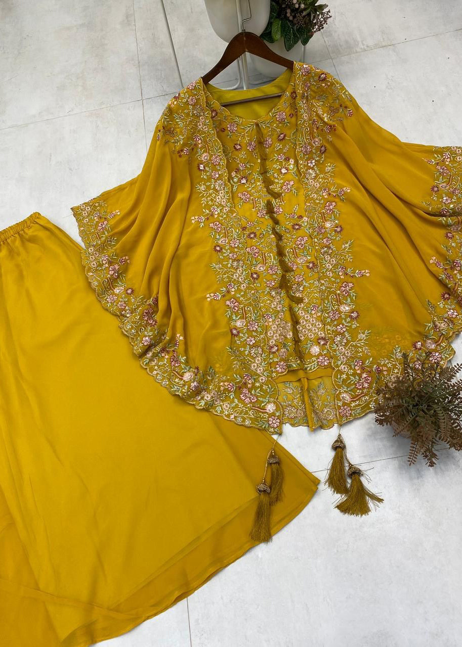 Designer Wear Kurta Plazzo Pair With Shruge In Sequence Embroidery Work