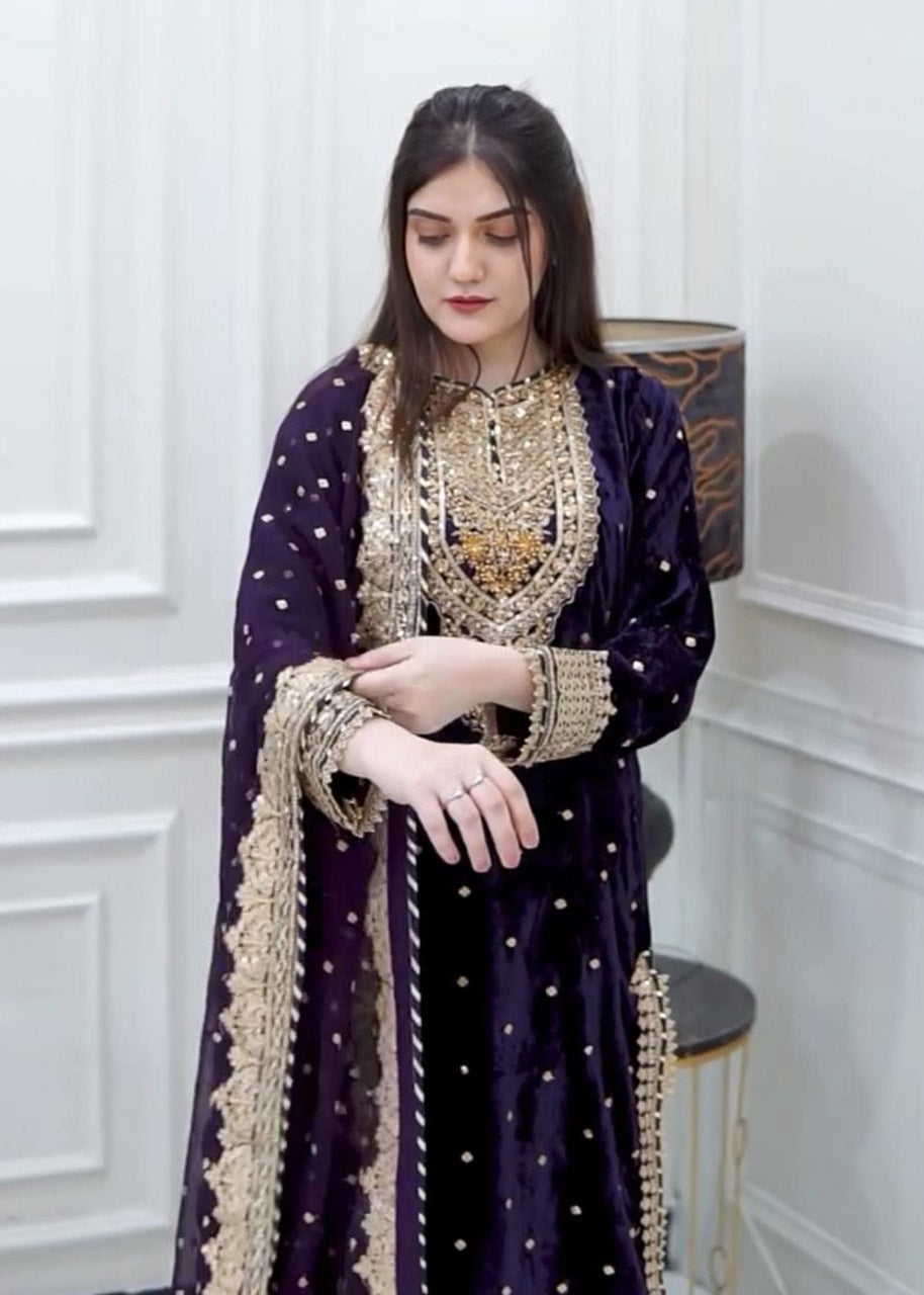 Party Wear Velvet Designer Set – Top, Bottom & Dupatta