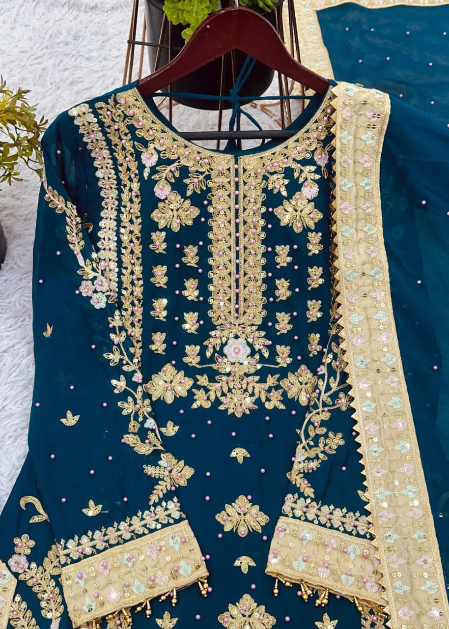 Elegant Embroidered Sequence & Rivet Moti Work Designer Set