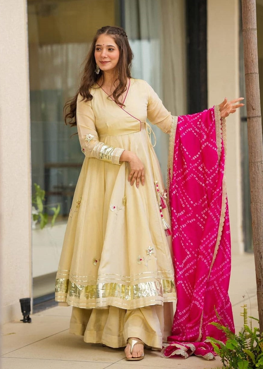 Handmade Anarkali Plazzo Set with Bandhani Dupatta