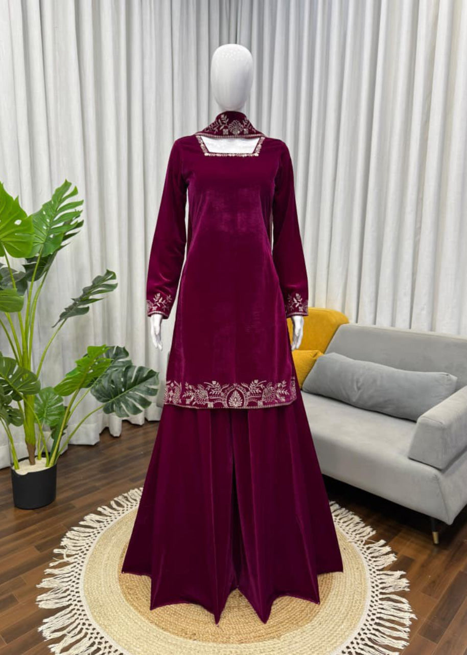 Designer Premium Velvet Sharara Set for Weddings & Parties