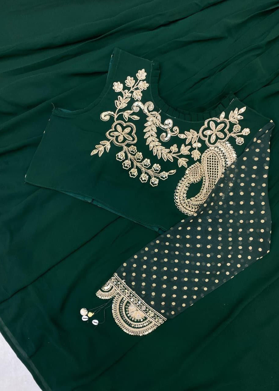 Designer Georgette Sequence Embroidery Work Lehenga With Shrug