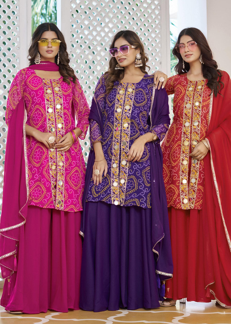 Designer Fox Georgette Kurti, Plazzo & Dupatta Set