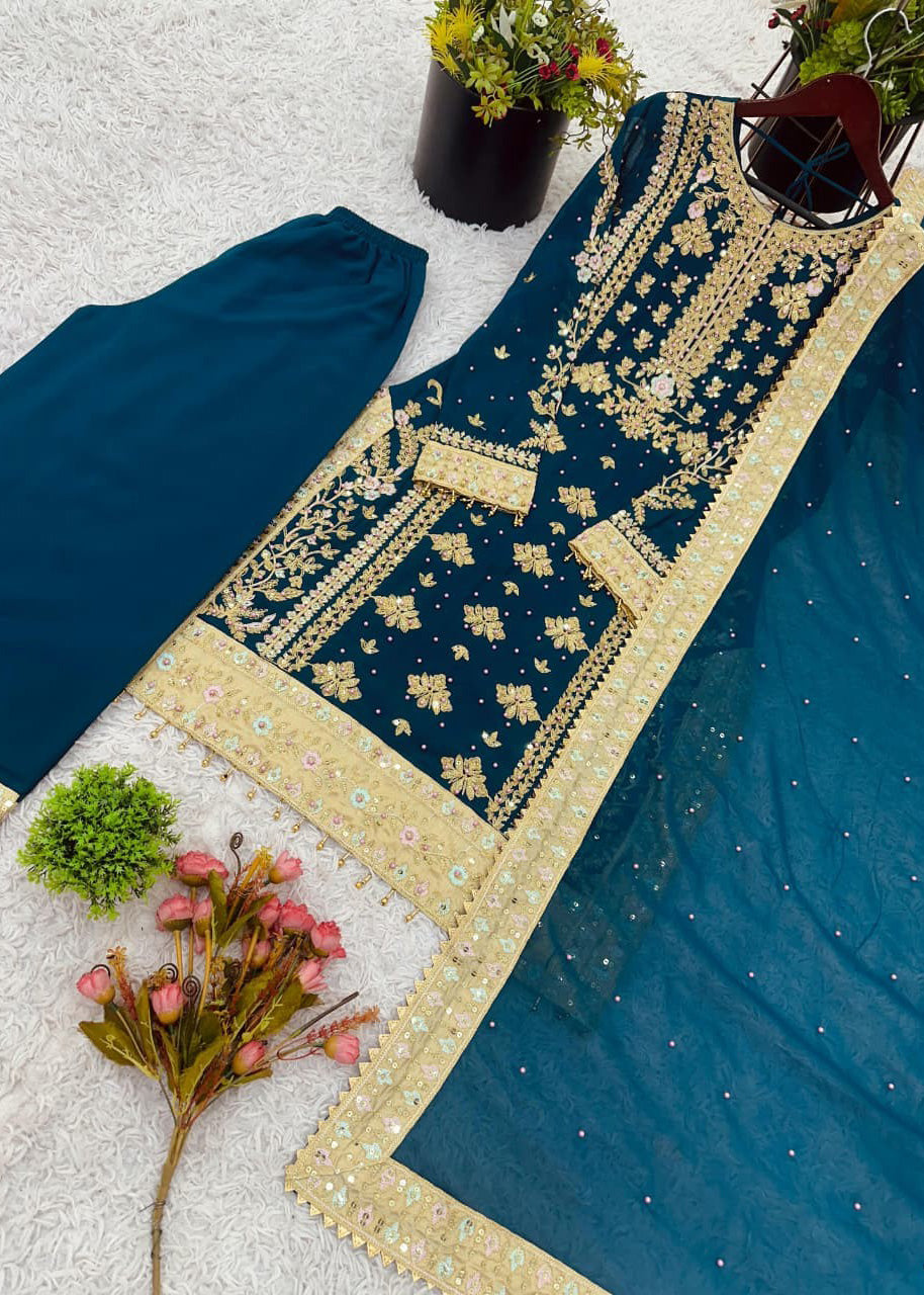 Elegant Embroidered Sequence & Rivet Moti Work Designer Set