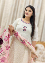 Premium Cotton Chikankari Anarkali Kurta Pant Set with Silk Dupatta