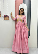 Premium Designer Chinon Gown with Thread Embroidery