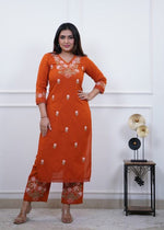 Pure Cotton Slub Embroidered Kurta Pant Set