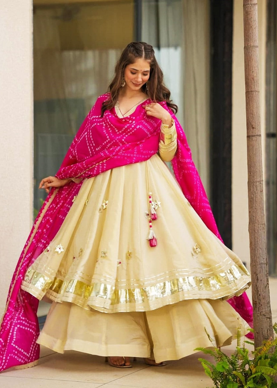 Handmade Anarkali Plazzo Set with Bandhani Dupatta