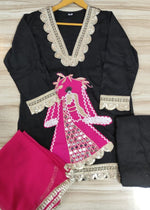 Festive Rani Pink Kurta Set with Peacock Embroidery & Gota Work