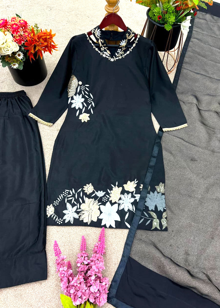 Wedding & Mehndi Special Natural Crepe Silk Top-Bottom Set with Dupatta