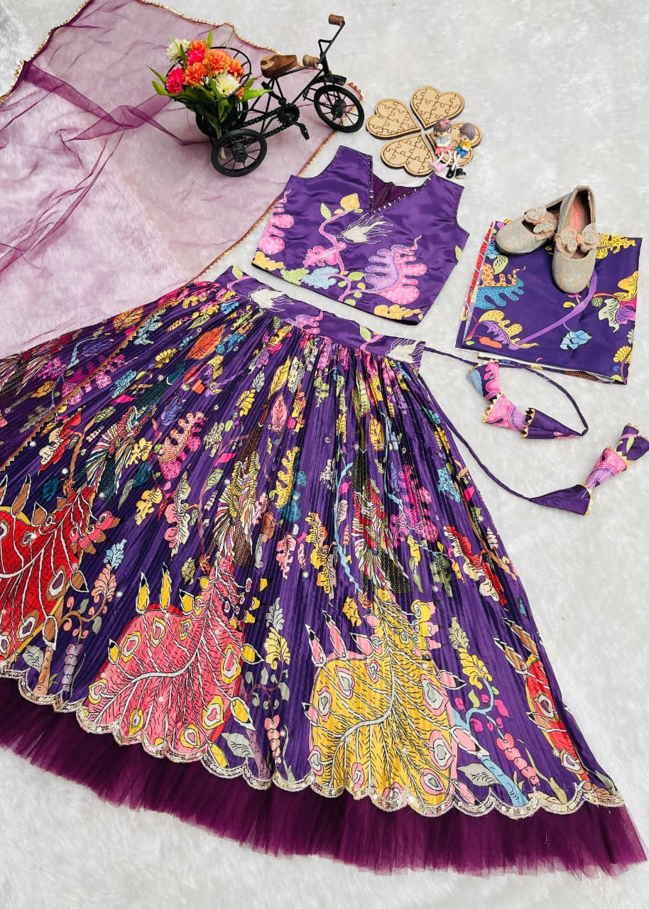 Premium Wine Color Girls Lehenga Choli Set – Kids Party Wear